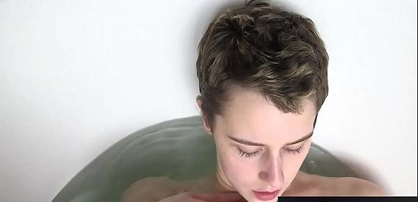  Hot short haired chick masturbates in the bathtub